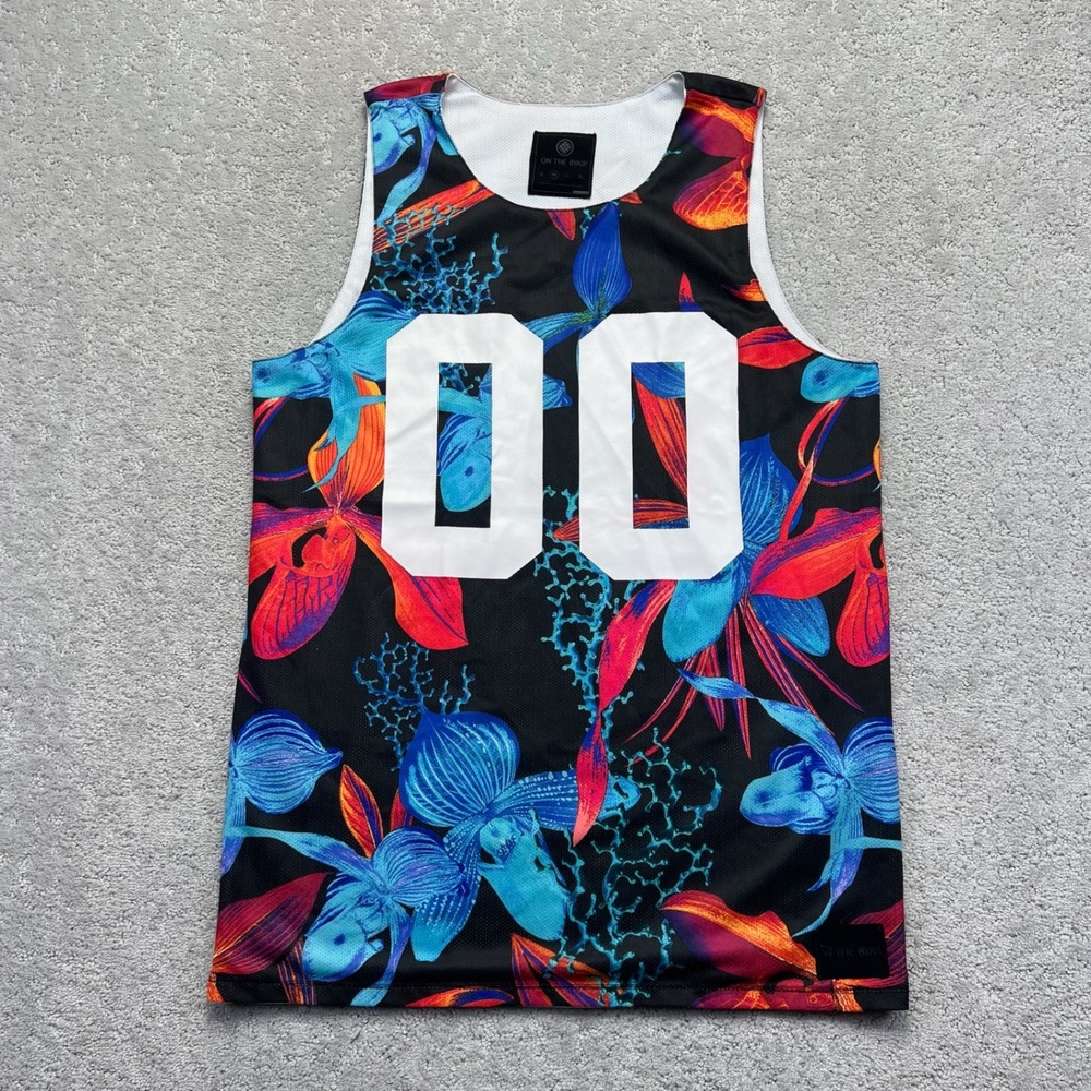 On The Byas Basketball Jersey Mens Medium Black Floral White Reversible Mesh 00